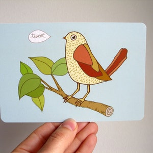 Bird Tweet Art Postcard - based on original drawing