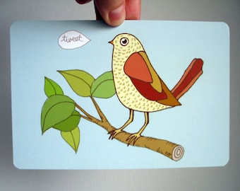 Bird Tweet Art Postcard - from original drawing colored digitally