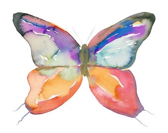 colorful Butterfly art print - 14 x 11 inch archival fine art print watercolor