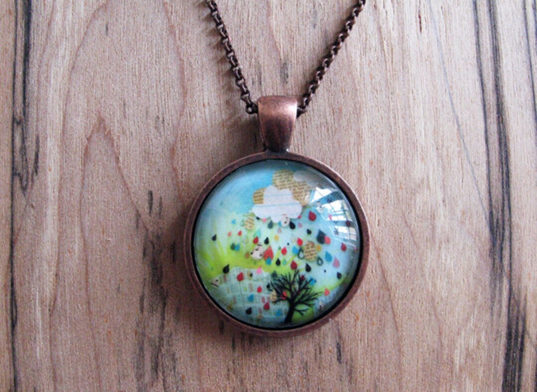 Rain Note - Mini Print Necklace Pendant and Chain - Etsy