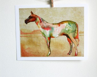 Watercolor Horse Art Print - watercolor painting, nature, horse art, primitive