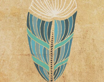 Impresión del arte de pluma azul 5 x 7