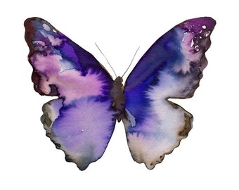 blue violet Butterfly papillon art print -  archival fine art print watercolor