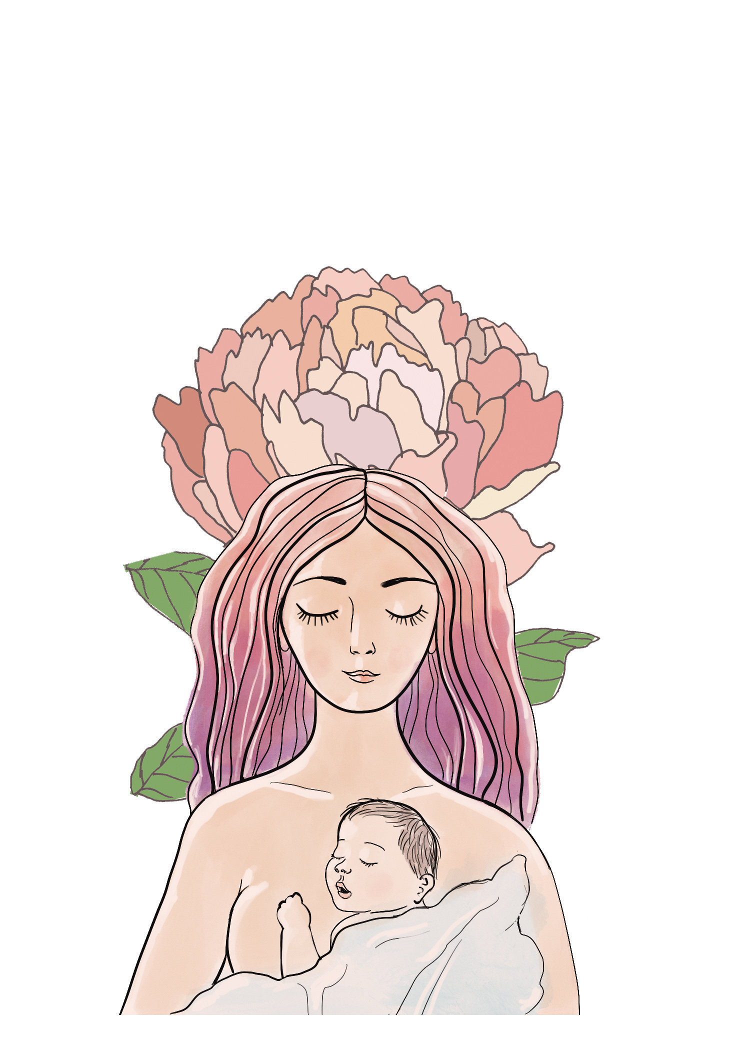 Skin to Skin Mother Baby Botanical Art Illustration Print Art Print of ...