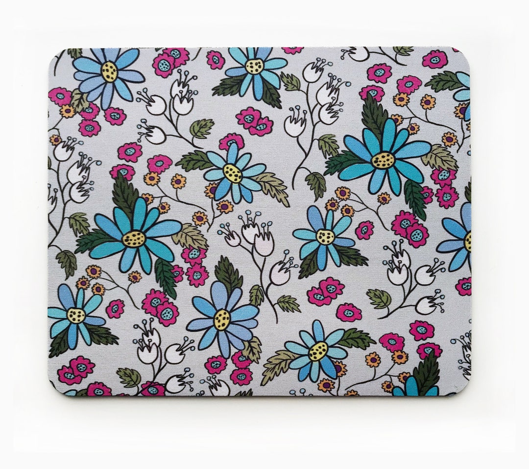 Mousepad / Mouse Pad / Mat Blue Daisy and Magenta Blossom - Etsy