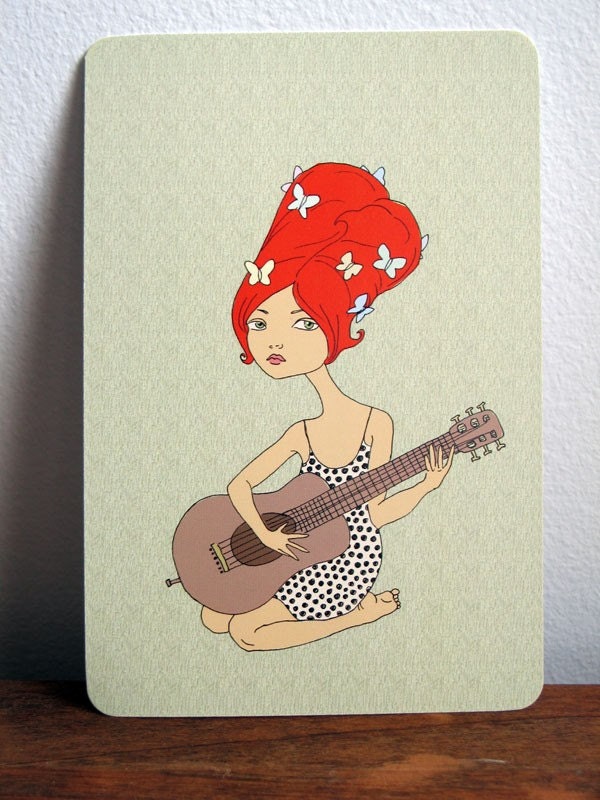 Guitar Girl Art Postcard