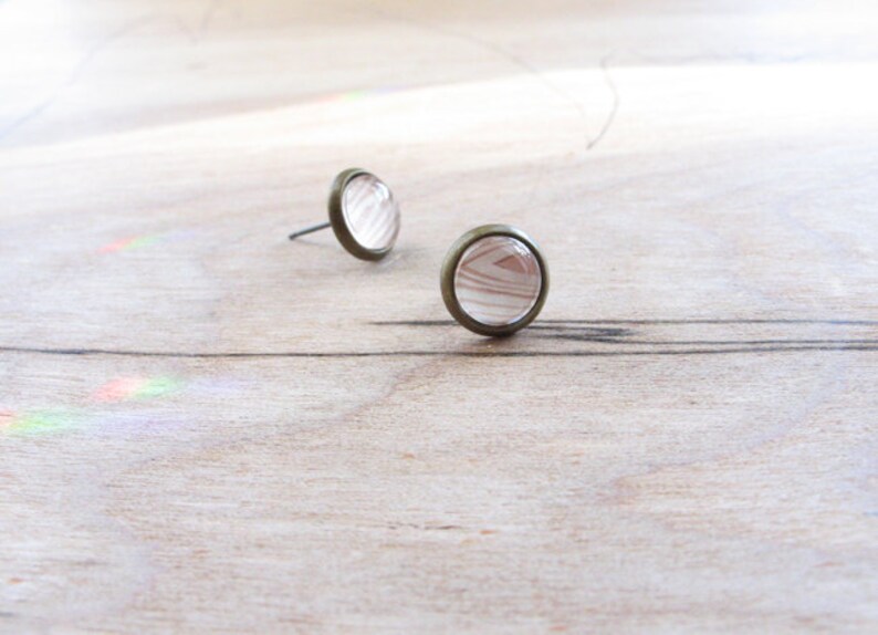 petite Wood Grain earring studs silver or bronze image 2