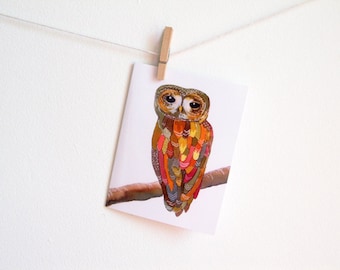 Colorful Owl - Greeting Card - Blank Inside with matching white envelope