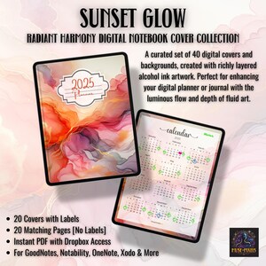 Sunset Glow Digital Covers – Tangerine, Pink & Lavender Alcohol Ink Notebook Paper, Radiant Planner Backgrounds, 8.5x11 PNG Set