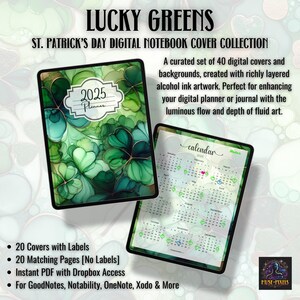 Lucky Greens: Capas de cadernos digitais e fundos de agenda para o Dia de São Patrício | GoodNotes, Notability, OneNote