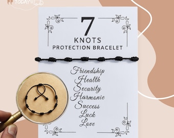 7 Knots Protection Bracelet for Luck, Love 'n Success – Adjustable Black Cord Friendship Bracelet for Women & Men – Spiritual Good Luck Gift