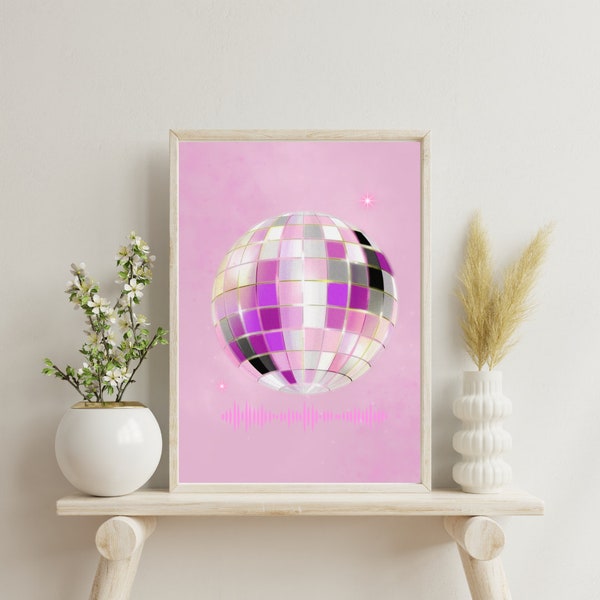 Pink and orange disco ball art, pink orange pictures, dorm decor, dorm wall art, trendy room decor, trendy wall art, digital downloads print