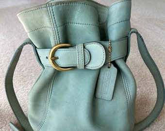 Vintage Coach Soho Mint Green Cinched Bucket Handbag Purse Boho