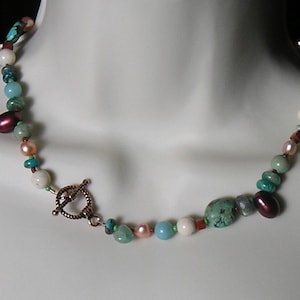 Southwestern Confetti - Multi Gemstone Copper Necklace, Labadorite, poppy jasper, pearls, riverstone, glass, stone, birthday, gift, gemstone