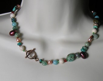 Southwestern Confetti - Multi Gemstone Copper Necklace, Labadorite, poppy jasper, pearls, riverstone, glass, stone, birthday, gift, gemstone