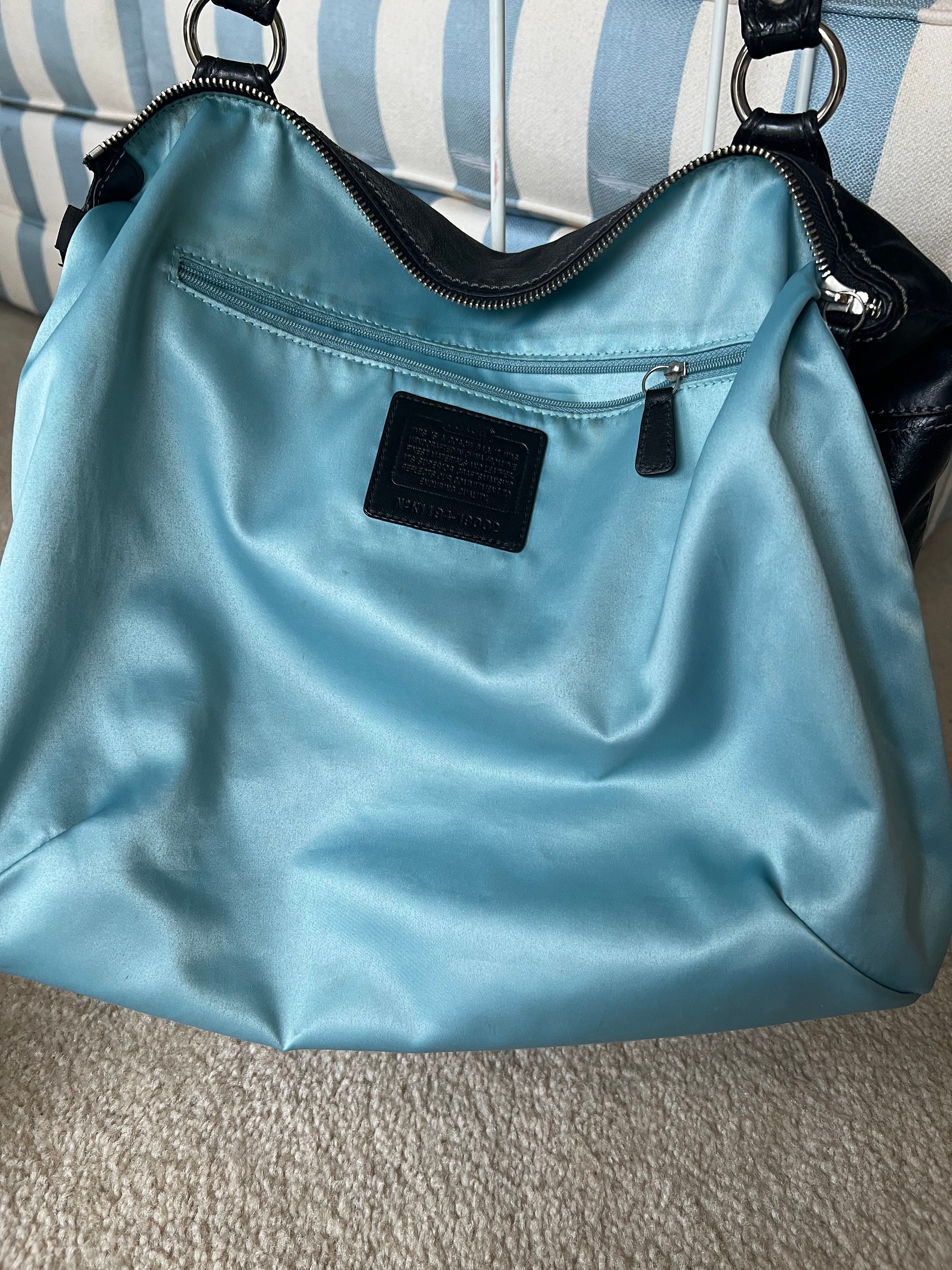 Black Leather Coach Tote Shoulder Bag With Zipper Closure - Etsy