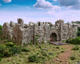 Ruined Fort Walls: Norman Castle Ramparts Historical Tabletop Wargaming Model Scenery Medieval