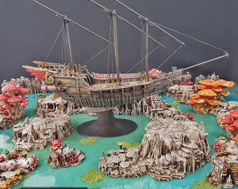 Flying Dhow Airship: Astral Voyager Vessel, Sky Port Scenery, Fantasy Tabletop Ship, Wargaming Terrain