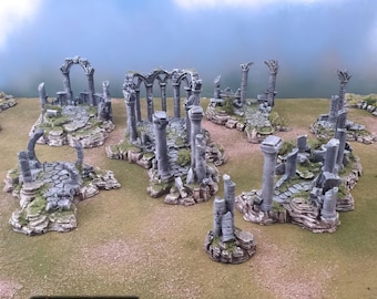 Ancient Ruins: Scatter Tabletop Terrain 7-Piece Set, RPG Wargaming Scenery, Fantasy Skirmish Platforms
