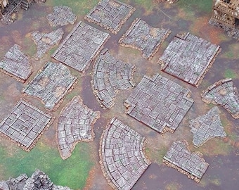 Ruined Road Tiles: 22-Piece Set, Modular Scatter Terrain, Pathways City Streets, RPG Skirmish Wargaming