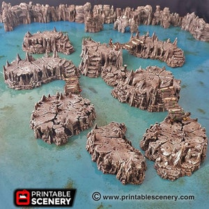 Rocce Sparse Piattaforme Ponti Tavolo Cave Terreno Prop Scenario stampabile Gioco di ruolo fantasy Piastrelle Incontro TTRPG stampato in 3D Grotta dei goblin