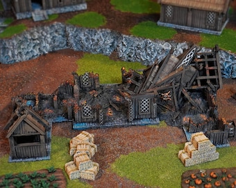 Ruined Horse Lord Stables: Wargaming Scenery, Siege Scatter Terrain, Destroyed Building, Viking Village Barn