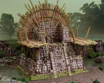 Bamboo Throne: Tabletop Trible Terrain, Swamp Temple, Lizardmen Scenery, Wargaming Roleplay, Reptilian Chieftain Lair