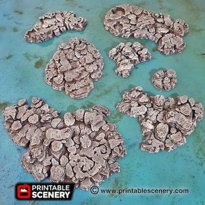 Stone Floors Terrain Scatter Dungeon Tiles 7-Piece Rock Platforms Printable Scenery Fantasy Tabletop Game 3D Printed TTRPG Goblin Grotto