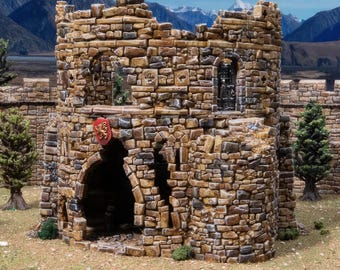 Ruined Count's Keep: Castle Round Tower, Wargaming Siege Terrain, Medieval Fort Scenery, Historical Dioramas