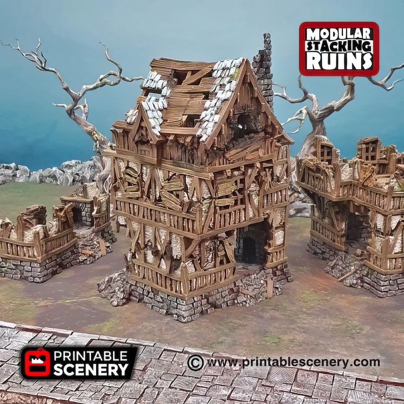 Modular Building Ruins Modular Ruined House: Tabletop RPG Scatter Terrain, Squatters Townhouse ...
