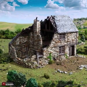 Ruined House Tabletop Historical Wargaming Printable Scenery Fantasy RPG Miniature Game Tiles 3D Printed TTRPG Norman Country Medieval
