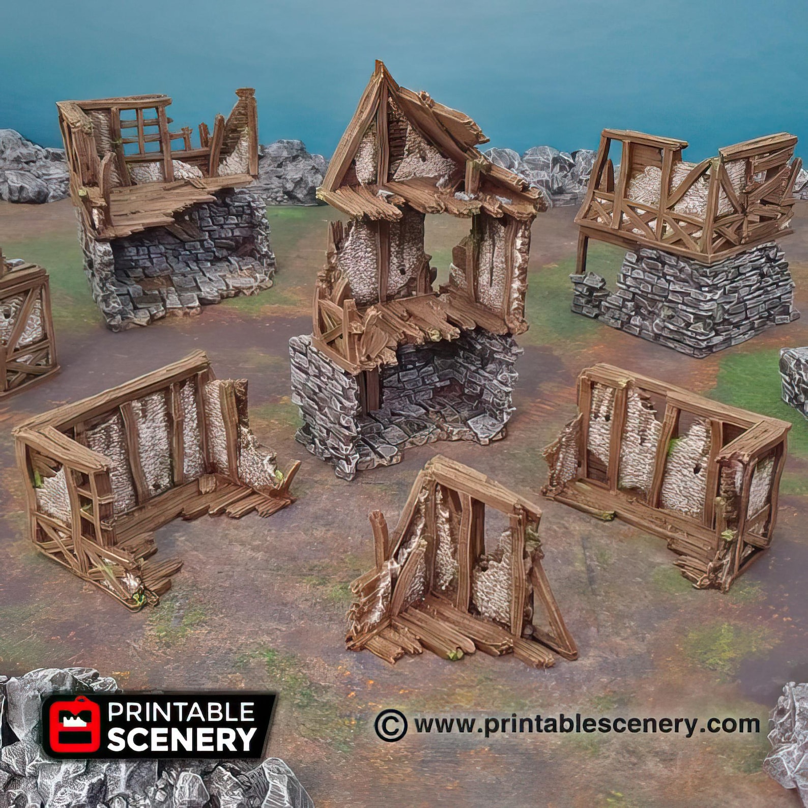 Ruined City Terrain: 3 Modular Building for Tabletop RPG and Wargaming ...
