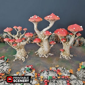 Mushroom Trees Scatter Terrain Fly Agaric Fungus Prop Printable Scenery Tabeltop Fantasy RPG Miniature Game Piece Painted/Unpainted TTRPG