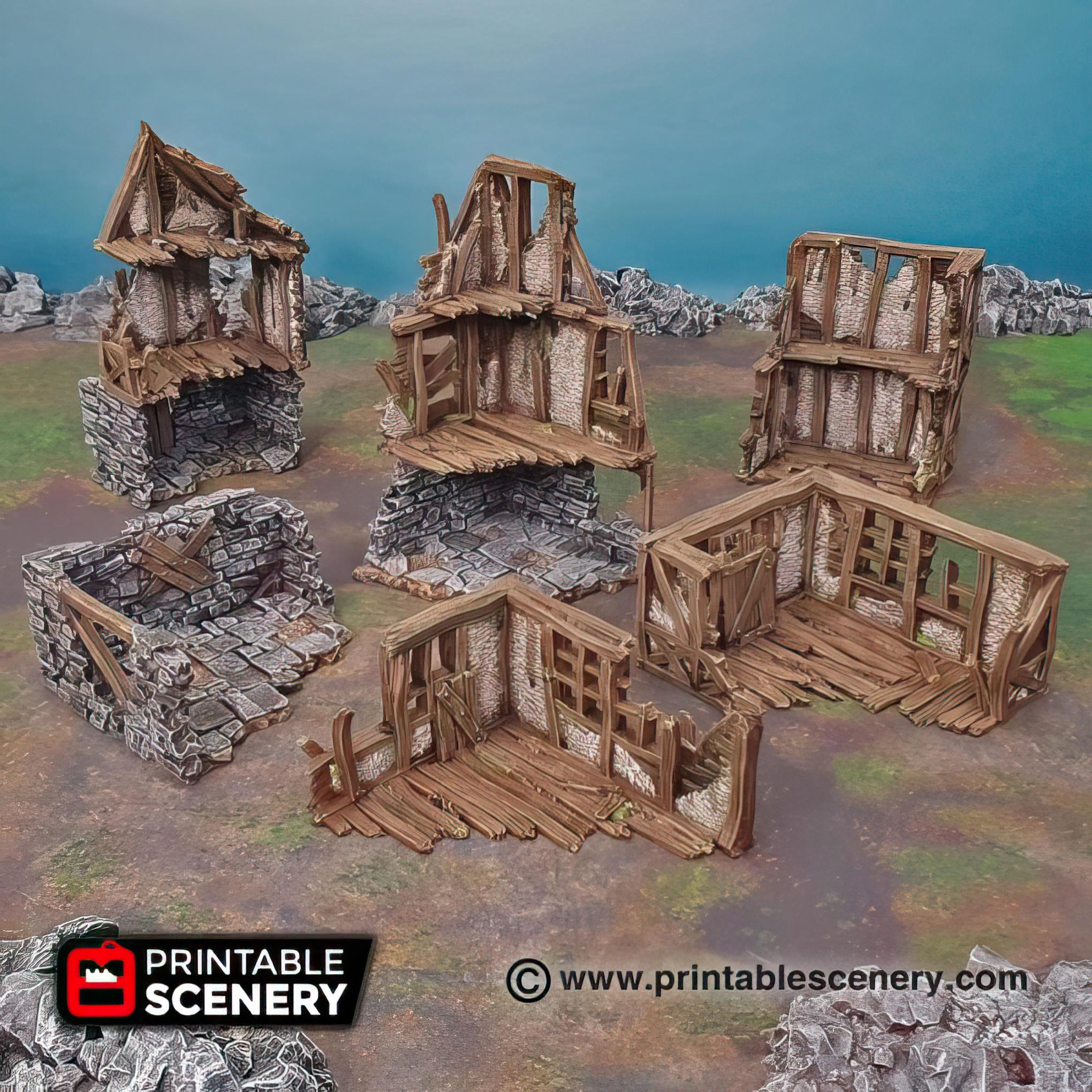 Ruined City Terrain: 3 Modular Building for Tabletop RPG and Wargaming ...