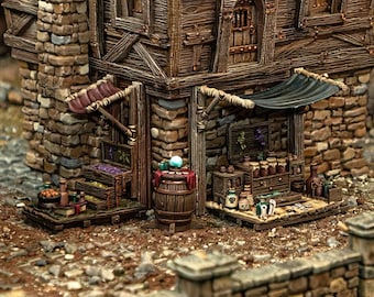 Magic Shop Stalls: Tabletop Wargaming Scenery, Fortune Teller, Alchemist Street Vendor, Arcane Potion Merchant