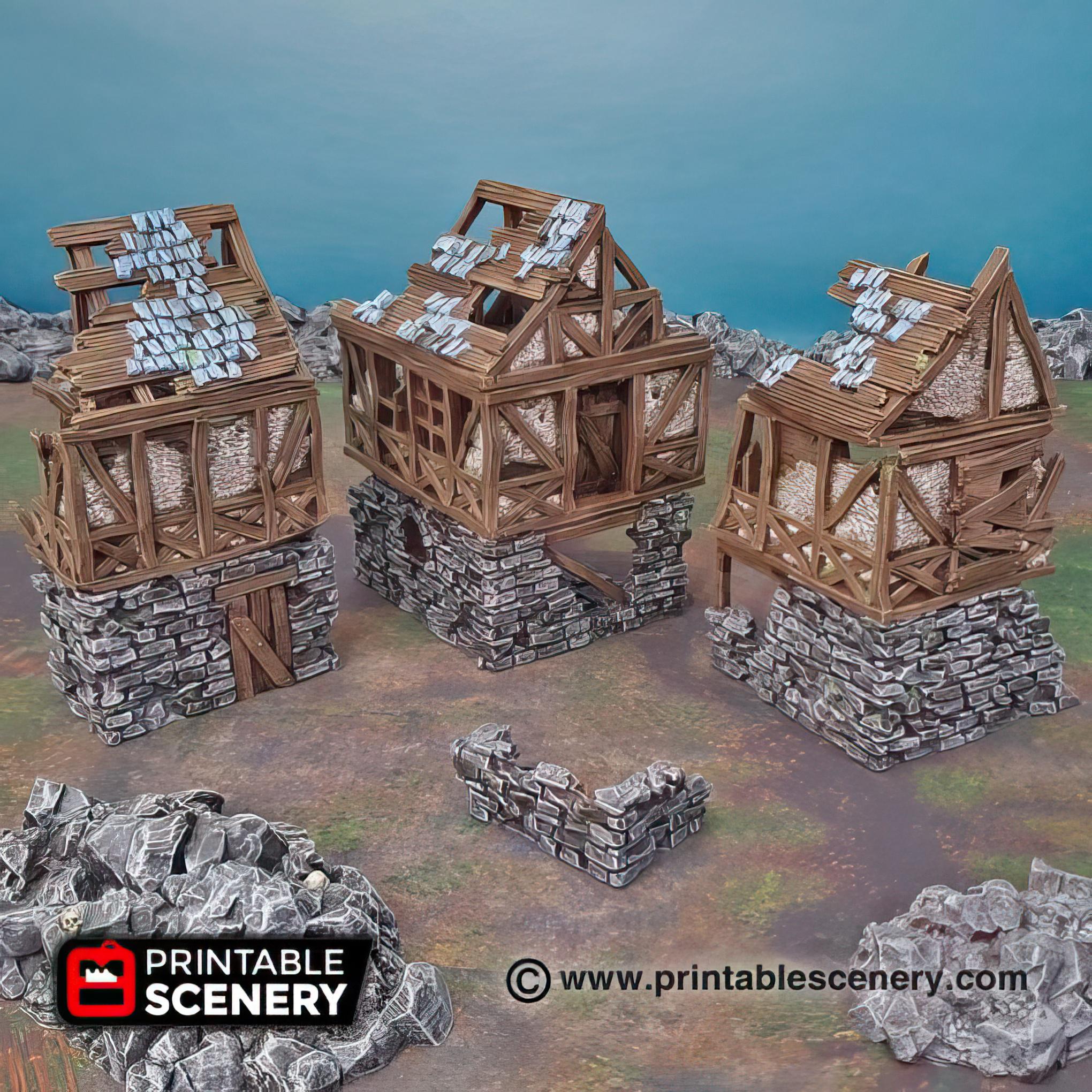 Ruined City Terrain: 3 Modular Building for Tabletop RPG and Wargaming ...