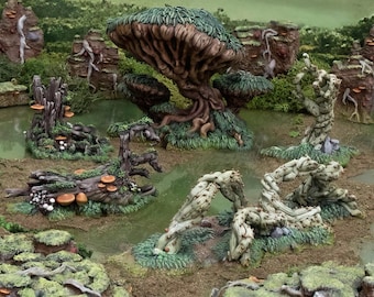 Terreno paludoso sparso: scenario RPG crepuscolare - ceppi, viti con blocco statistiche stampabile