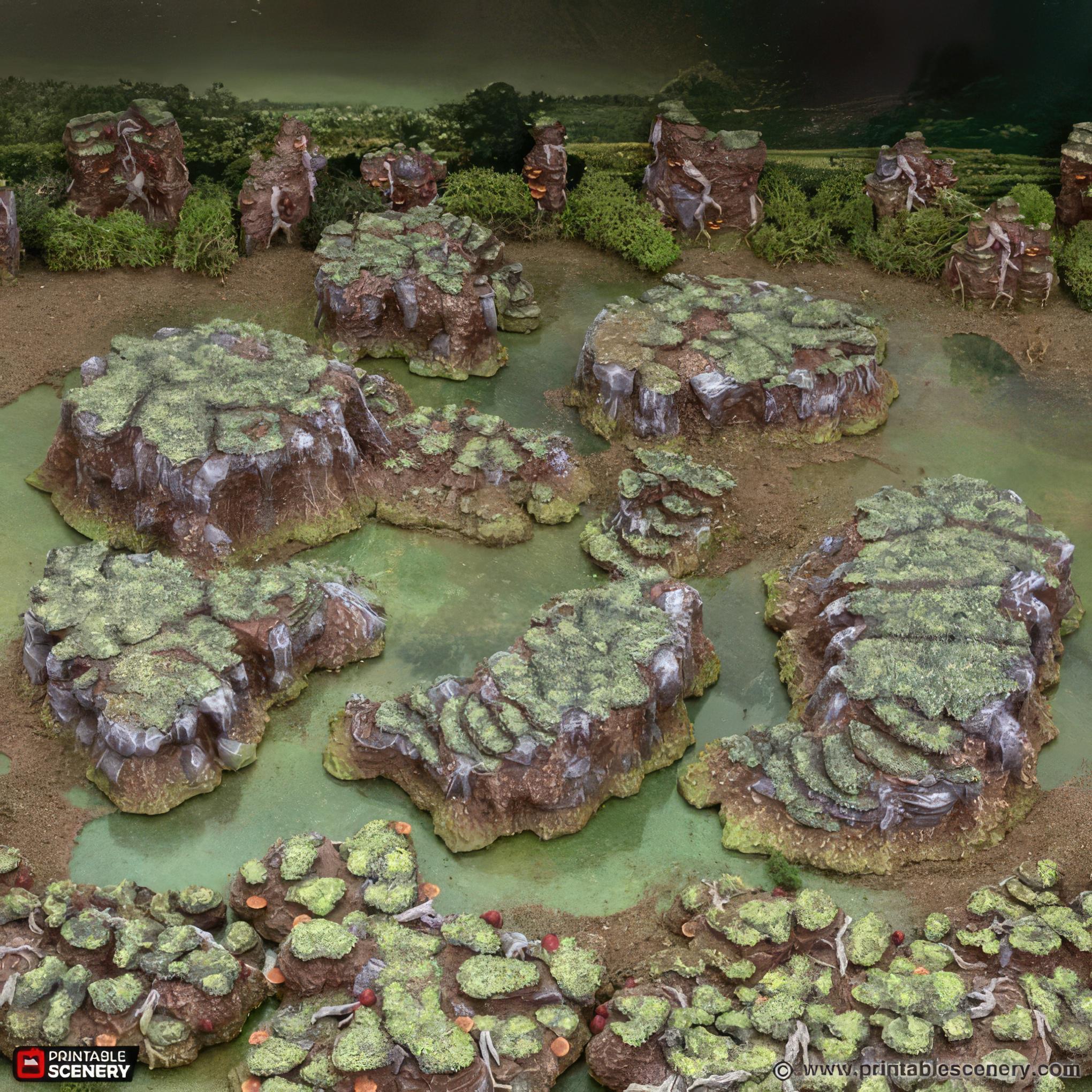 草の生い茂る丘：卓上RPG用地形高台、3Dプリント岩、ウォーゲーム用