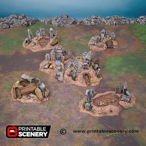 Graveyard Scatter Tabletop Terrain Tiles Graves Coffins Printable Scenery Fantasy RPG Miniature Game TTRPG Shadowfey Ruins Painted Unpainted