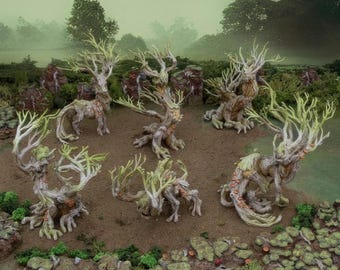 Heartwood Tree Creatures: Tabletop Monster Miniatures, Set of 6, Enchanted Woodland Enemy, Druid Animals