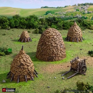 Zestaw Farm Scatter Haystack Cart Tabletop Teren do druku Sceneria Fantasy Historyczne Wargaming RPG King & Country Village Modele pociągów