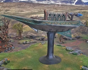 Elven Skyship: Tabletop Terrain, Flying Ship, Fantasy RPG Galley, Tabletop Wargaming Scenery, Skirmish Battles