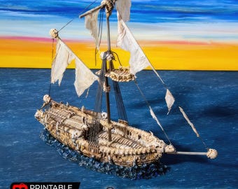 Undead Bone Boat: Tabletop Terrain, Ghost Pirate Ship, Haunted Raider, Fantasy Wargaming Naval Skirmish