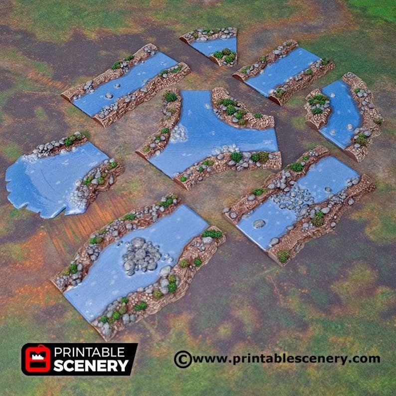 Modular Map Tiles For Rivers River Tiles Tabletop Scatter Modular Water Terrain Printable Scenery ...