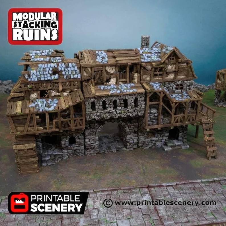 Modular Building Ruins Ruined Gatehouse Bundle: 3 Modular Buildings Tabletop RPG Scatter ...