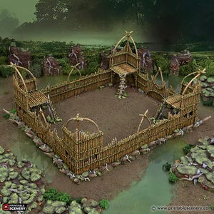Barricade Tabletop Tribal Scatter Terrain Bamboo Camp Encounter Prop Printable Scenery Fantasy RPG Miniature Game TTRPG Gloaming Wilderness