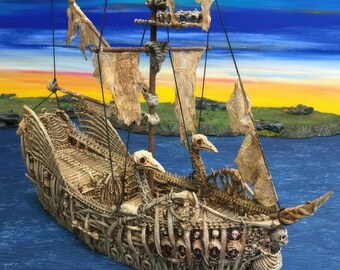 Undead Ship: Tabletop Terrain, Ghost Pirate Fluyt, Bone Boat, Haunted Galleon, Wargaming Sea Skirmish
