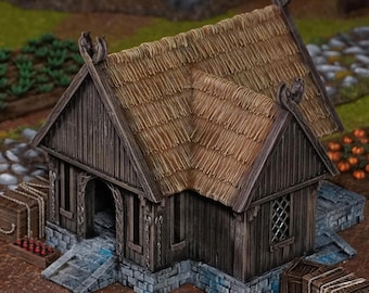 Horse Lord House: Anglo Saxon Building, Fantasy Village Scenery, Tabletop Wargaming Terrain, Skirmish Objective