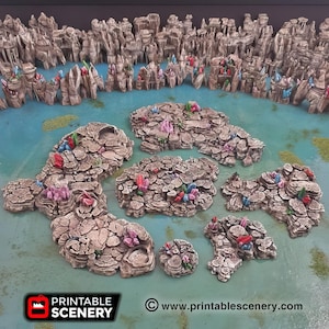 Crystal Stone Floors Terrain Scatter Dungeon Tiles 7-Piece Platforms Printable Scenery Fantasy Tabletop Game 3D Printed TTRPG Goblin Grotto