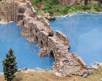 Ruined High Gate and Bridge: Tabletop Castle Siege, Medieval Wargaming Scenery, Historical Fortress Terrain